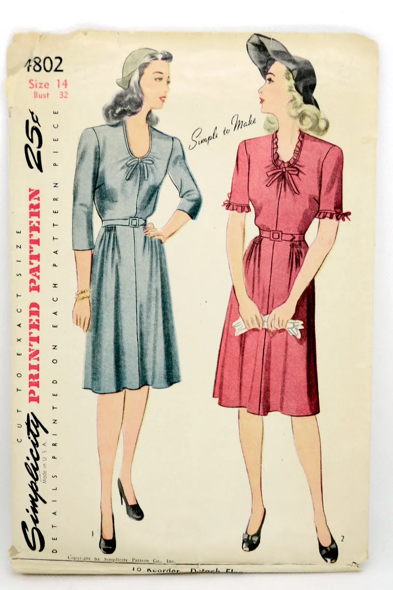 1940's vintage Simplicity 4802 Dress sewing pattern