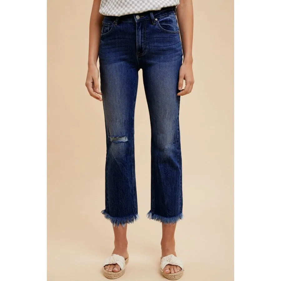 Annie Wear Distressed Raw Hem Straight Leg Cropped Jeans