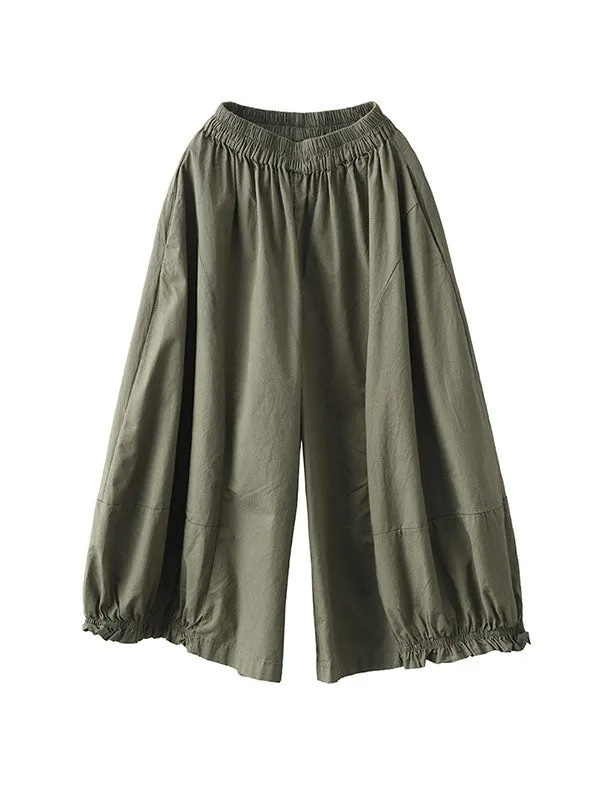 xakxx Cropped Pleated Wide Leg Casual Pants Bottoms